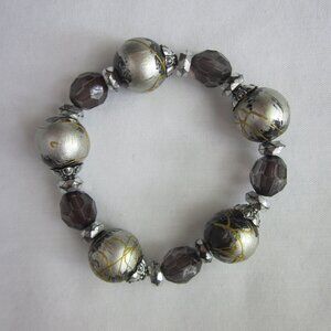 Silver and Black Beaded Bracelet